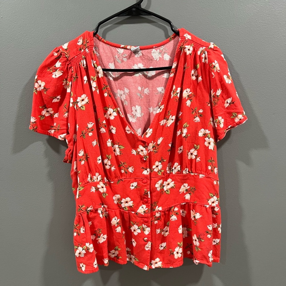 Old Navy Red Floral Blouse